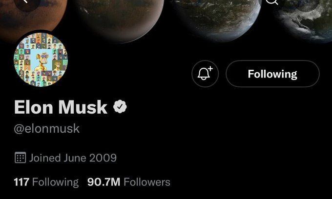 Elon Musk để ảnh đại diện là một hình ghép các NFT trên trang Twitter hơn 90 triệu người theo dõi của mình.