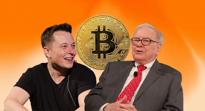 Elon Musk và Warren Buffett có quan điểm trái ngược về Bitcoin. Ảnh: Benzinga